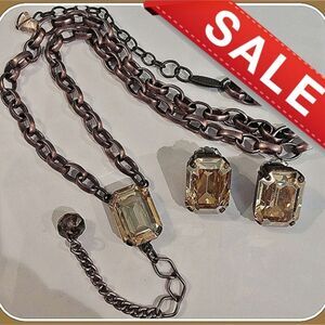 #Sabika Winter 2018 Amber & Gold Necklace + Earrings Set Antique Brass Setting